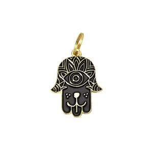 Two Tails Pet Company “BLACK DOG HAMSA ENAMEL” Personalized Dog ID Tag, Black